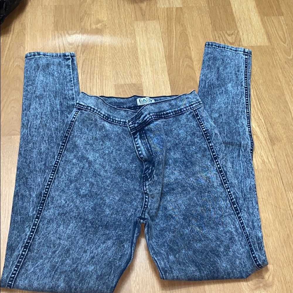 Acid wash blue jeans